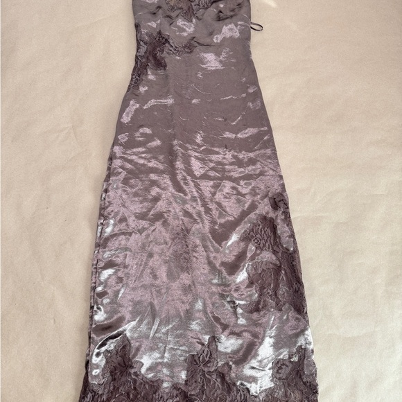 New By Anthropologie Satin Lace Midi Pajama Dress Brown - Picture 5 of 16